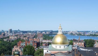Overview of the Massachusetts State House as seen from our luxury downtown Boston Hotel.